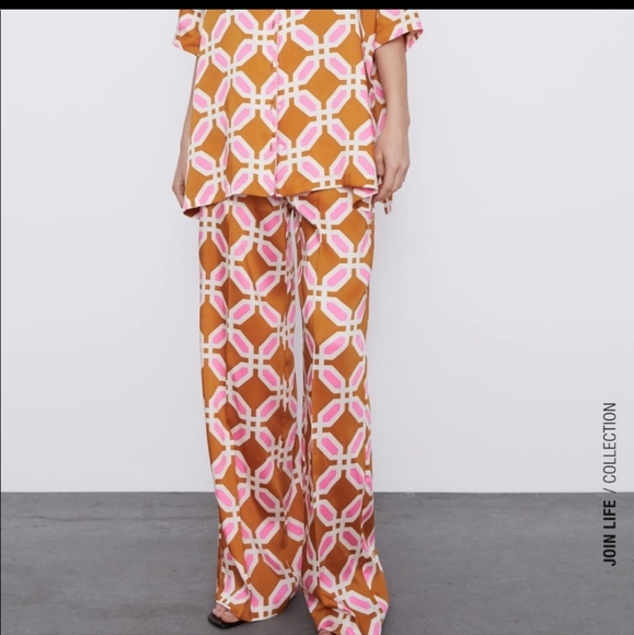 Zara Printed Pajama Style Trouser Pants Wide Leg. XS. New without tags. Gorgeous - Picture 1 of 7